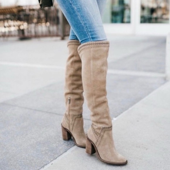 Vince Camuto Madolee Over-the-knee Boots Taupe Suede 3.5” Heels size 7.5 - Picture 3 of 12